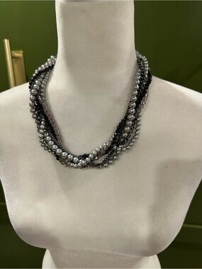 Premier Designs Black and Silver Multi-Strand Beaded Necklace
